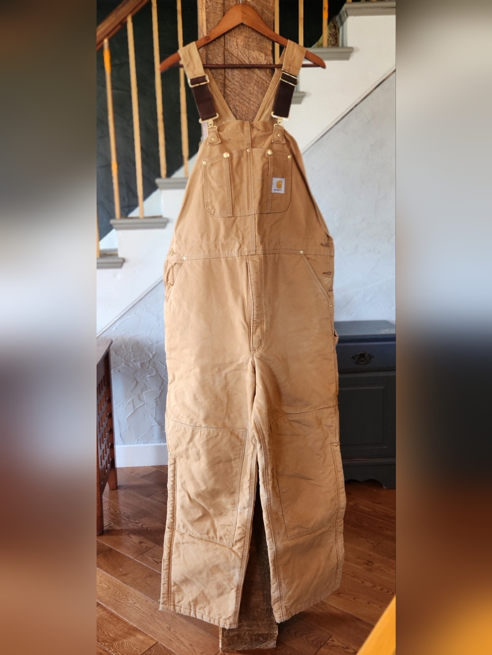 Y2K Carhartt R02 Brown Duck Canvas Bib Overall 44x32 Insulated Double Knee USA - Picture 14 of 15